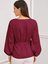 Load image into Gallery viewer, Solid Bishop Sleeve Belted Top