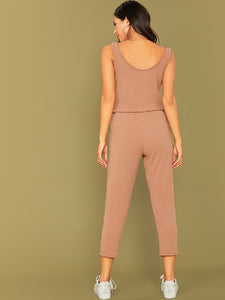 Raw Edge Drawstring Waist Sleeveless Jumpsuit