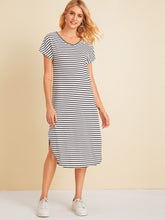 Load image into Gallery viewer, Black And White Striped Tee Dress