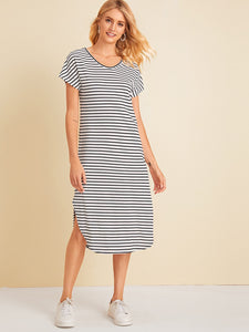 Black And White Striped Tee Dress