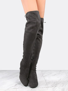 Almond Toe Chunky Heel Thigh High Boots