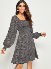 Load image into Gallery viewer, Ditsy Floral Shirred Panel Lantern Sleeve Dress