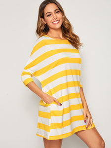 Batwing Sleeve Striped Dress