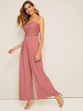 Load image into Gallery viewer, Guipure Lace Insert Wide Leg Maxi Tank Jumpsuit