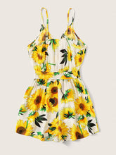 Load image into Gallery viewer, Sunflower Print Surplice Neck Belted Romper