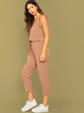 Load image into Gallery viewer, Raw Edge Drawstring Waist Sleeveless Jumpsuit