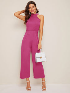 Tie Back Wide Leg Halter Neck Jumpsuit