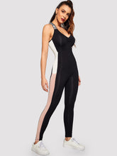 Load image into Gallery viewer, Color-block Lettering Strap Tank Jumpsuit