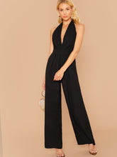 Load image into Gallery viewer, Plunge Neck Backless Halter Wide Leg Jumpsuit