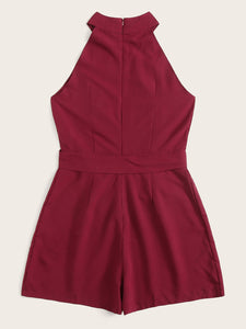 Zip Back Belted Halter Playsuit