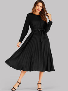 Self Tie Pleated Midi Dress