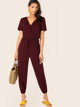 Load image into Gallery viewer, Solid Drawstring Waist Surplice Neck Jumpsuit