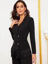 Load image into Gallery viewer, Notched Collar Double Breasted Layered Tassel Hem Blazer