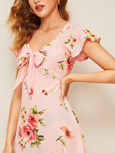 Load image into Gallery viewer, 40s Knot Front Flower Print Dress