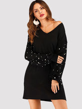 Load image into Gallery viewer, Beaded V-neck Ribbed Dress