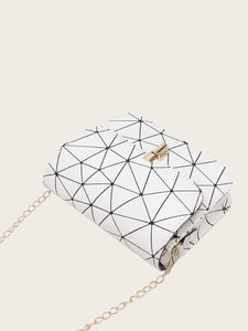 Geometric Print Push Lock Chain Bag