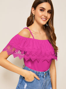 Cold Shoulder Guipure Lace Trim Top