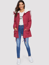 Load image into Gallery viewer, Fleece Lined Pocket Front Drawstring Parka Coat