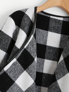 Gingham Plaid Waterfall Neck Coat