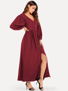 Bishop Sleeve Button Through Maxi Dress