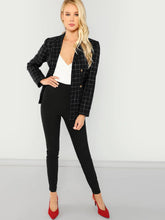 Load image into Gallery viewer, Double Breasted Notched Neck Plaid Blazer