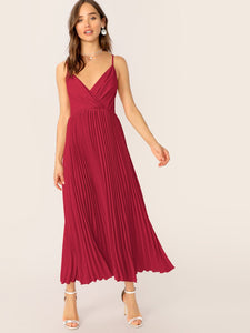 Surplice Neck Pleated Cami Dress