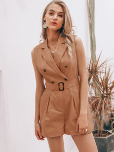 Simplee Notch Collar Buckle Belted Blazer Romper