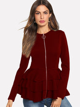 Load image into Gallery viewer, O-Ring Zip Up Tiered Layer Hem Coat