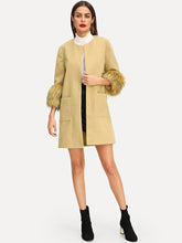 Load image into Gallery viewer, Faux Fur Cuff Pocket Front Coat