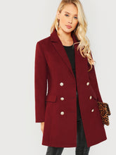 Load image into Gallery viewer, Double Breasted Notched Neck Solid Coat