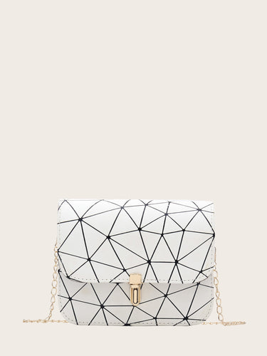 Geometric Print Push Lock Chain Bag