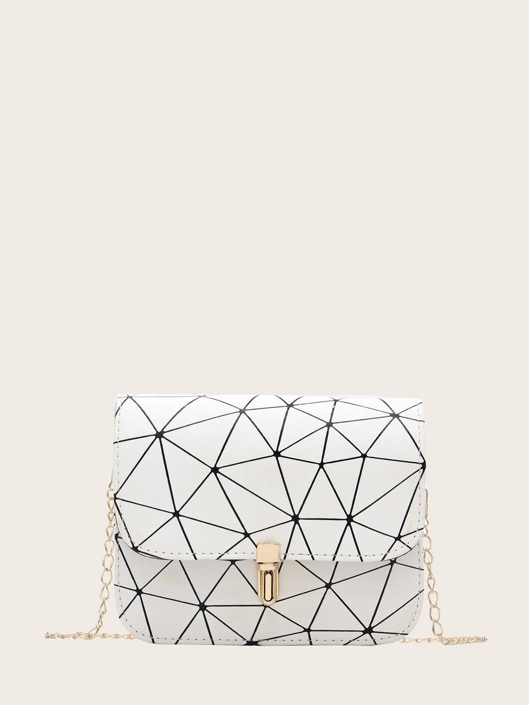 Geometric Print Push Lock Chain Bag