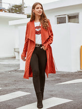 Load image into Gallery viewer, Waterfall Collar Tie Sleeve Belted Trench Coat