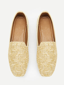 Straw Detail Slip On Flats