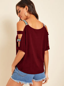 Cut-out Shoulder Top With Aztec Strap