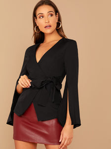 Split Sleeve Wrap Belted Blazer