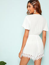 Load image into Gallery viewer, Flutter Sleeve Lace Insert Wrap Romper