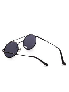 Blue Flat Lens Double Bridge Round Sunglasses