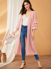 Load image into Gallery viewer, Gathered Sleeve Self Belted Semi Sheer Coat