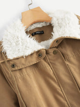 Load image into Gallery viewer, Fleece Lined Pocket Front Drawstring Parka Coat