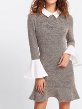 Load image into Gallery viewer, Flounce Sleeve Pephem 2 In 1 Tweed Dress