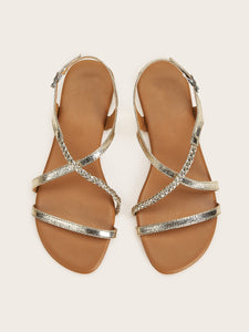 Metallic Plaited Detail Flat Sandals