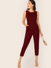 Load image into Gallery viewer, Scallop Trim Pocket Side Tapered Jumpsuit