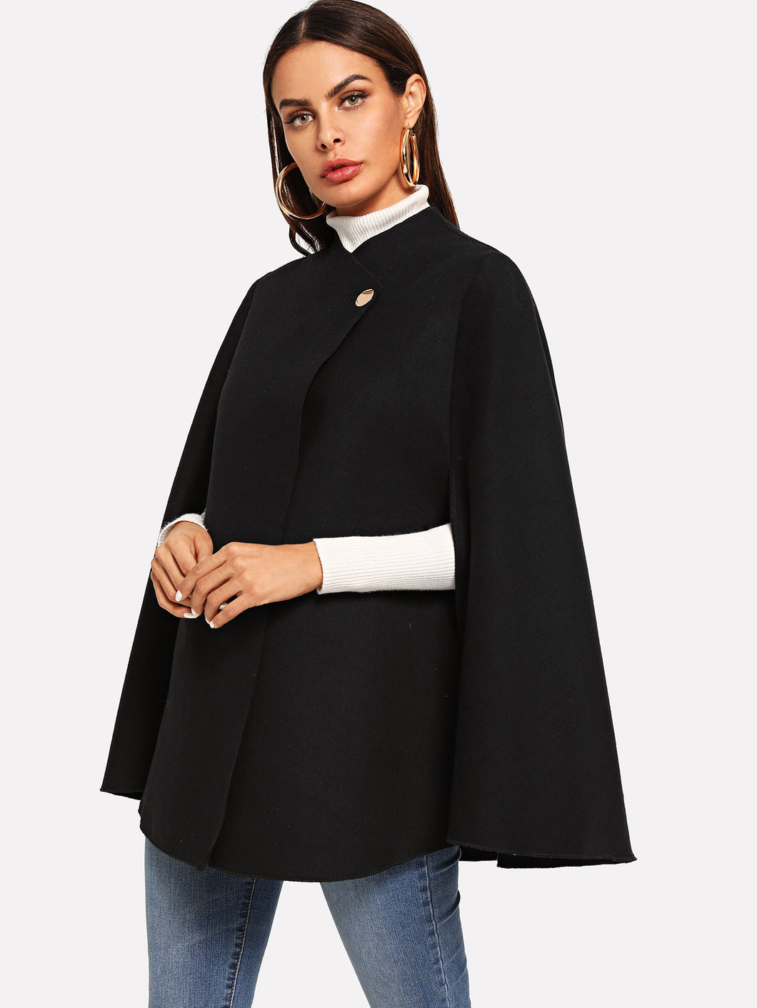 Single Button Cape Coat