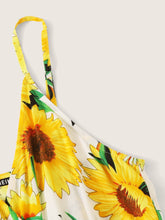 Load image into Gallery viewer, Sunflower Print Surplice Neck Belted Romper