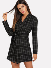 Load image into Gallery viewer, Shawl Collar Self Tie Wrap Grid Coat