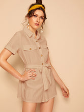 Load image into Gallery viewer, Button Front Flap Pocket Self Belted Romper