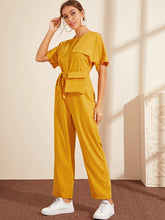 Load image into Gallery viewer, Zip Up Flap Pocket Patched Wide Leg Jumpsuit