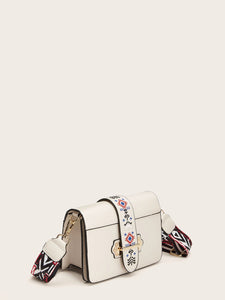 Embroidery Detail Wide Strap Crossbody Bag