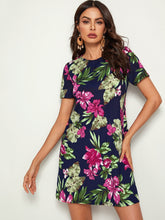 Load image into Gallery viewer, Keyhole Back Tropical Floral Print Tunic Dress